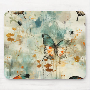 Boho Orange Teal Fjäril Wildflower Målerisk Musmatta