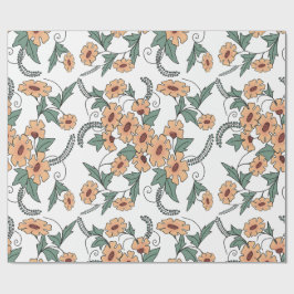 Boho Orange & Teal Floral Botanical Wrapping Paper Presentpapper