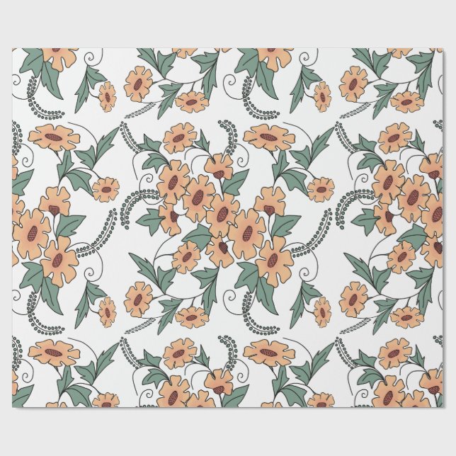 Boho Orange & Teal Floral Botanical Wrapping Paper Presentpapper (Platt)