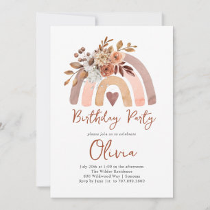 Boho Orange Terracotta Rainbow Girl's Birthday Inbjudningar
