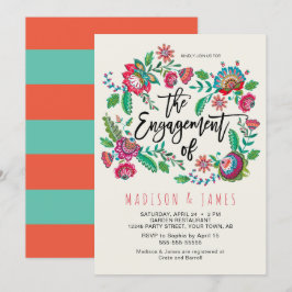Boho Orange & Turkos randig Blommig Förlovning Inbjudningar
