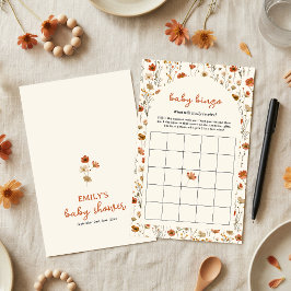 Boho Orange Vildblomma Baby Shower Bingo Spel