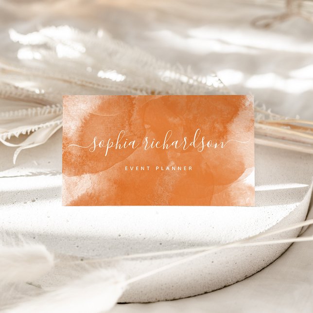 Boho Orange Watercolor och Script Visitkort (Skapare uppladdad)