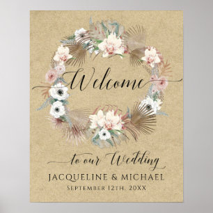 BOHO Orchid Blommigt Handflatan Greenery Välkommen Poster