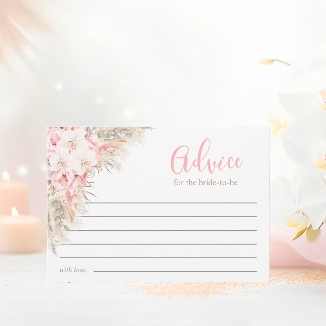 Boho Orchids Peonies Pampas Möhippa Advice Rådkort (Boho Orchids Peonies Pampas Bridal Shower Advice)