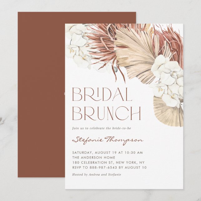 Boho orkidéer och torkade palmblad Bröllopsbrunch Inbjudningar (Fram/baksida)