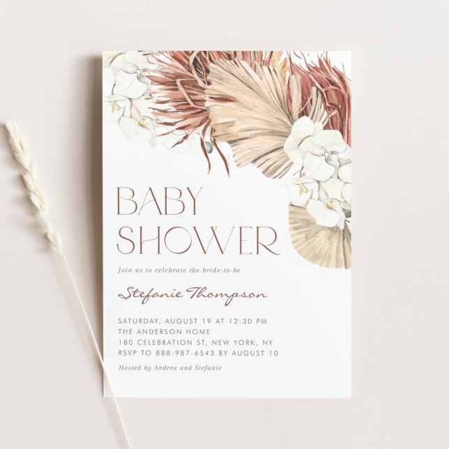 Boho orkidéer och torkade palmkvistar Baby Shower Inbjudningar (Skapare uppladdad)
