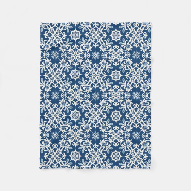 Boho-ornamentmönster i vit-blå vintage fleecefilt (Framsidan)