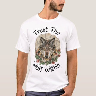 Boho Ornate Wolf with Leaves T Shirt