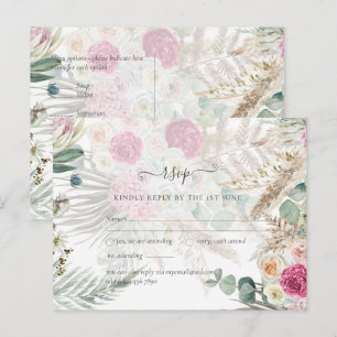 BOHO OSA Rosa Blommigt Pampas Grass Bröllop Vykort