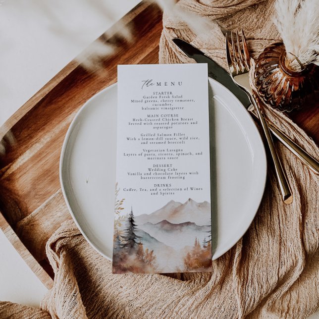 Boho Outdoor Mountain Bröllop Menu Meny (Skapare uppladdad)