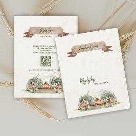 Boho Outdoor Tält Bröllop RSVP-kort med QR-kod OSA Kort