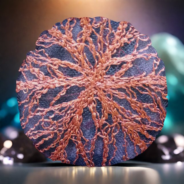Boho överdimensionerade bränd orange indigo embroi rund kudde (Skapare uppladdad)