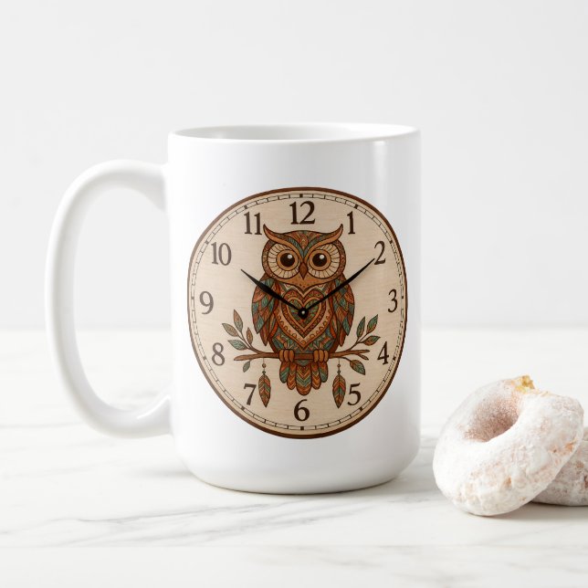 Boho Owl Large Wall Clock Kaffemugg (Med munk)
