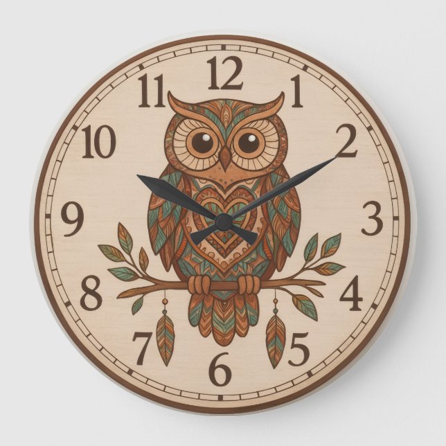 Boho Owl Large Wall Clock Stor Klocka (Framsida)