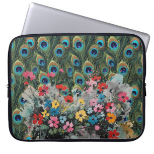 Boho påfågelsfjädrar och vilda blommor laptop fodral