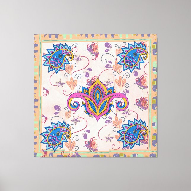 Boho paisley and elephant pattern_lmandala artwork canvastryck (Framsida)