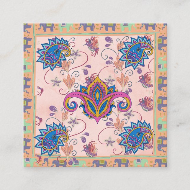 Boho paisley and elephant pattern_lmandala artwork fyrkantigt visitkort (Framsida)