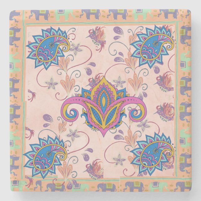 Boho paisley and elephant pattern_lmandala artwork stenunderlägg (Framsidan)