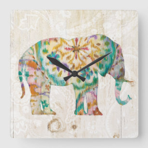 Boho Paisley elefant mig Fyrkantig Klocka