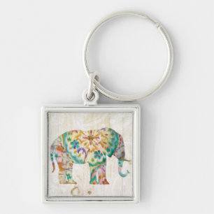 Boho Paisley elefant mig Fyrkantig Silverfärgad Nyckelring