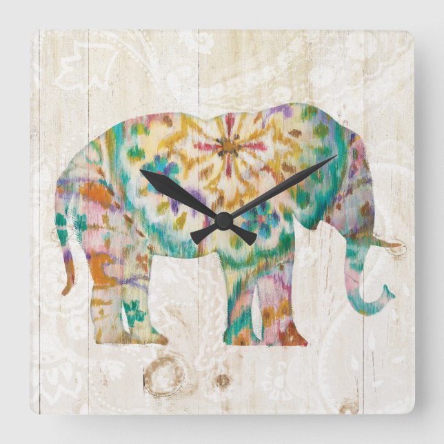 Boho Paisley Elephant I Fyrkantig Klocka (Framsida)