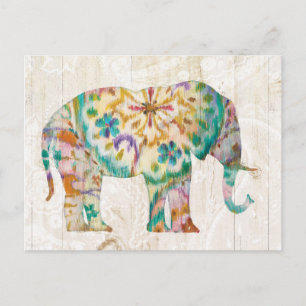Boho Paisley Elephant I Vykort