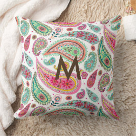 Boho Paisley Flerfärgad flickig mönster monogram Kudde