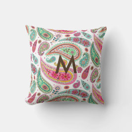Boho Paisley Flerfärgad flickig mönster monogram  Kudde