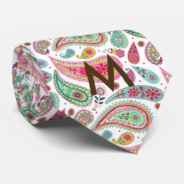 Boho Paisley Flerfärgad flickig mönster monogram Slips (Rullad)