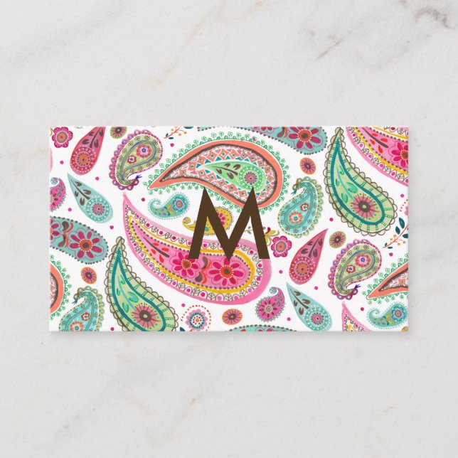 Boho Paisley flerfärgad girlly mönster monogram Visitkort (Framsida)