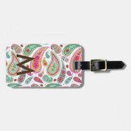 Boho Paisley Flerfärgat flickigt mönster monogram  Bagagebricka
