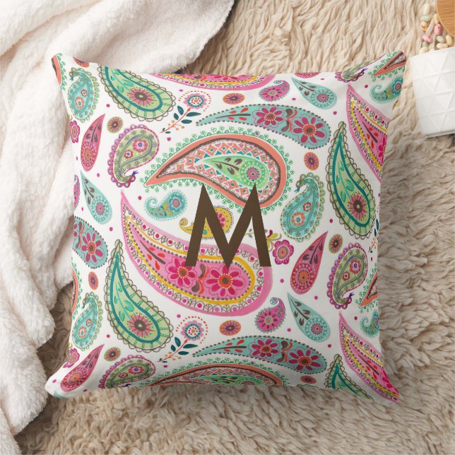 Boho Paisley Multifärgad girly mönster monogram Kudde (Filt)