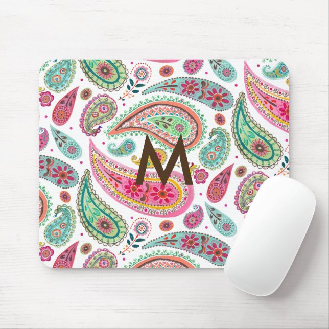 Boho Paisley Multifärgad girly mönster monogram Musmatta (Med mus)