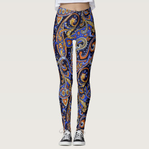 Boho Paisley Skriv ut Violet and Black Leggings