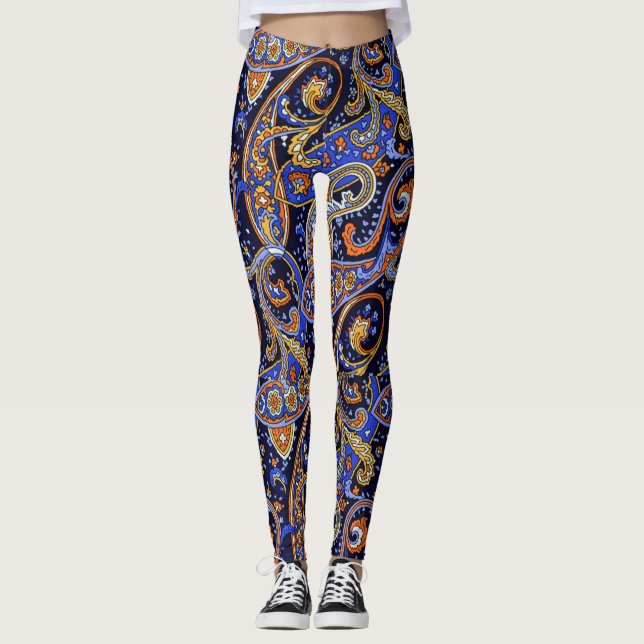 Boho Paisley Skriv ut Violet and Black Leggings (Framsida)
