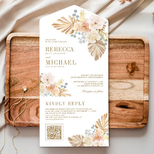 Boho Palm Dusty Earthy Blommig QR-kod Bröllop