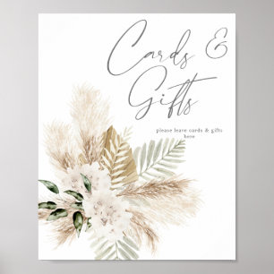 Boho Palm Pampas & Beige Blommiga Kort & Present S Poster