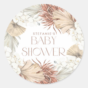 Boho Palmblad och Orkidéer Krans Bebis Shower Runt Klistermärke