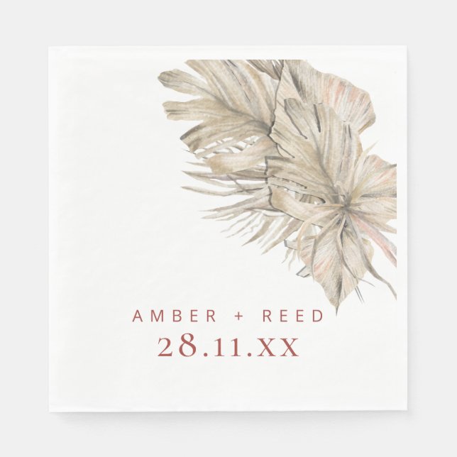 Boho Palmblad Terrakotta Rost Modern Båge Pappersservett (Framsidan)