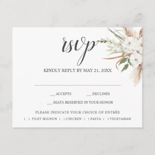 Boho Pampa Gräsblad Bröllop RSVP Inneslutning Bil Tilläggskort