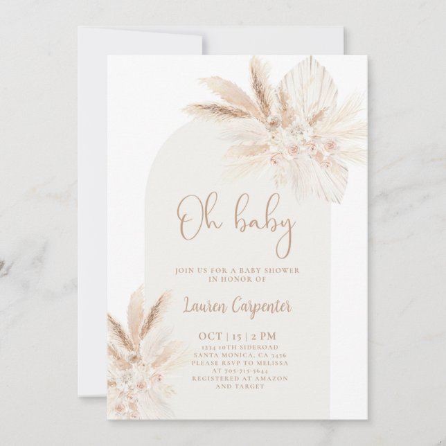 Boho Pampas Baby Shower Girl-inbjudan Inbjudningar (Framsida)