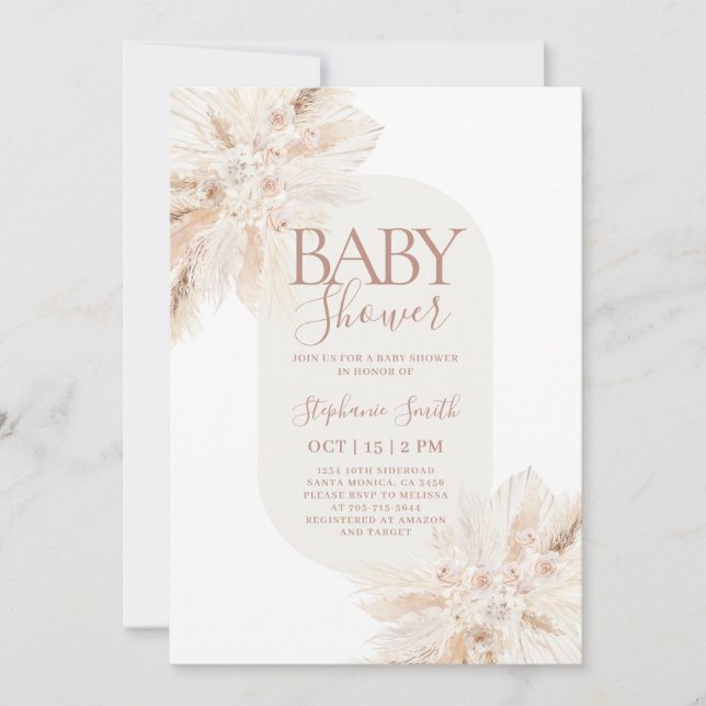 Boho Pampas Baby Shower Girl-inbjudan Inbjudningar (Framsida)