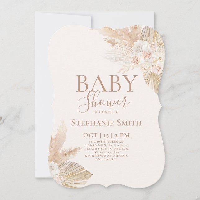 Boho Pampas Baby Shower Girl-inbjudan Inbjudningar (Framsida)