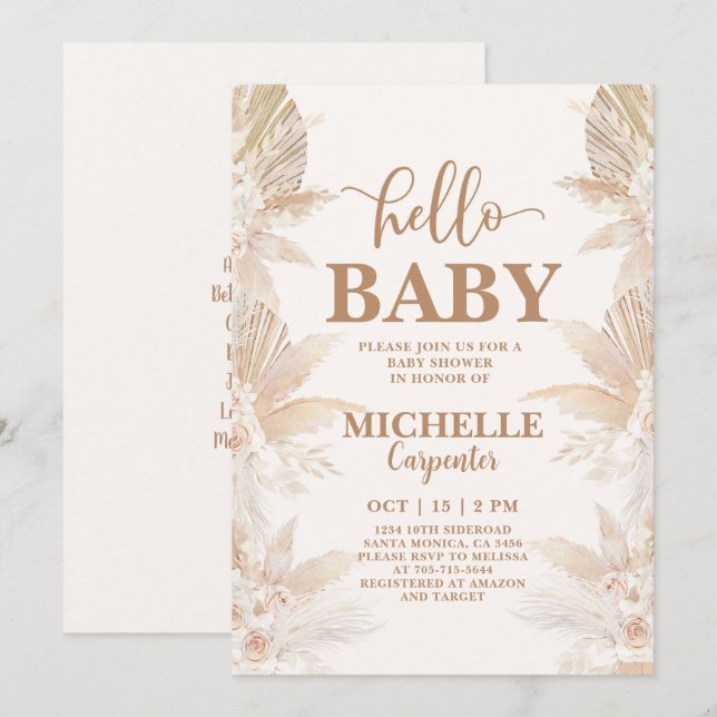 Boho Pampas Baby Shower-inbjudan Inbjudningar (Fram/baksida)