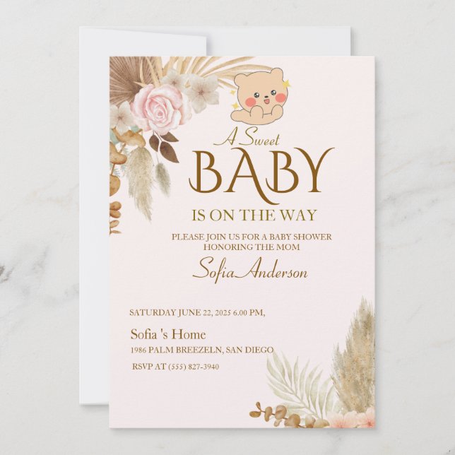 Boho Pampas Bebis Shower Inbjudan (Framsida)