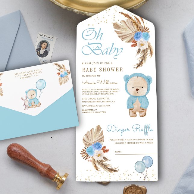 Boho Pampas Blå Blommig Teddybjörn Bebisens Första (Skapare uppladdad)