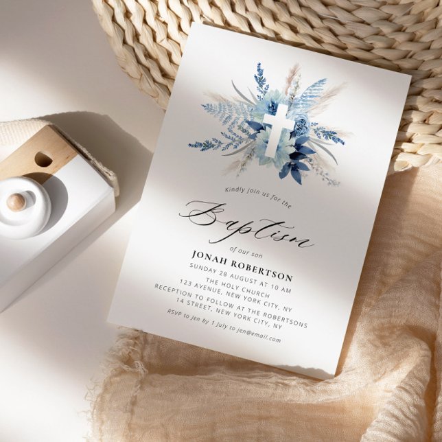 boho pampas (blåblått blommigt) kor baptism inbjudningar (Skapare uppladdad)