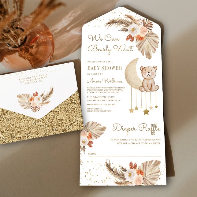 Boho Pampas Blommig Månne Teddybjörn Bebis Shower (Skapare uppladdad)