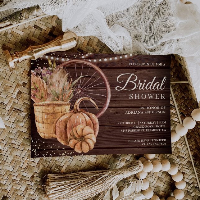 Boho Pampas Blommig Pumpa Höst Trähöst Bröllopsdus Inbjudningar (Skapare uppladdad)
